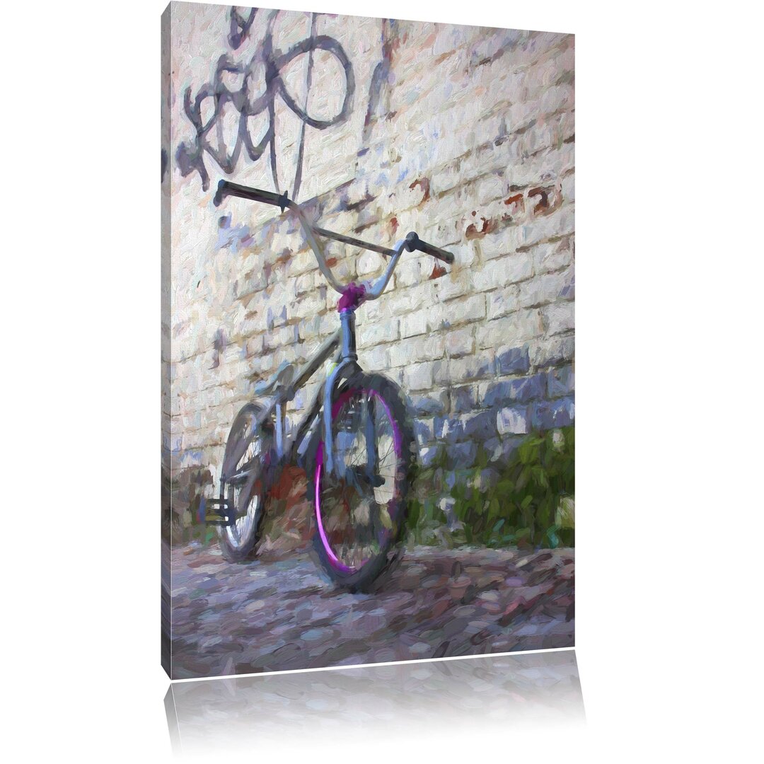 Fahrrad vor Graffiti Wandkunstdruck auf Leinwand