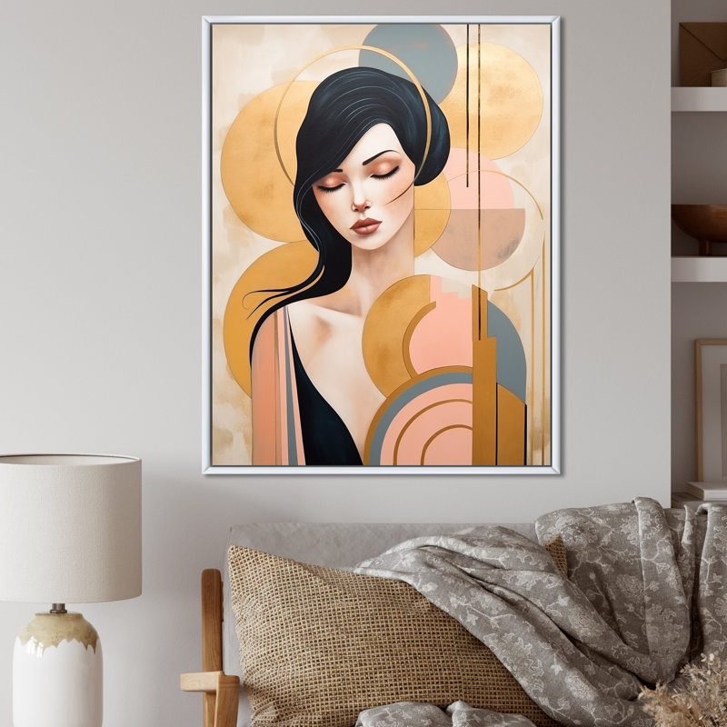 «Art Nouveau Elegant Woman», impression graphique, H 20 po x l 12 po, Cadre flottant blanc