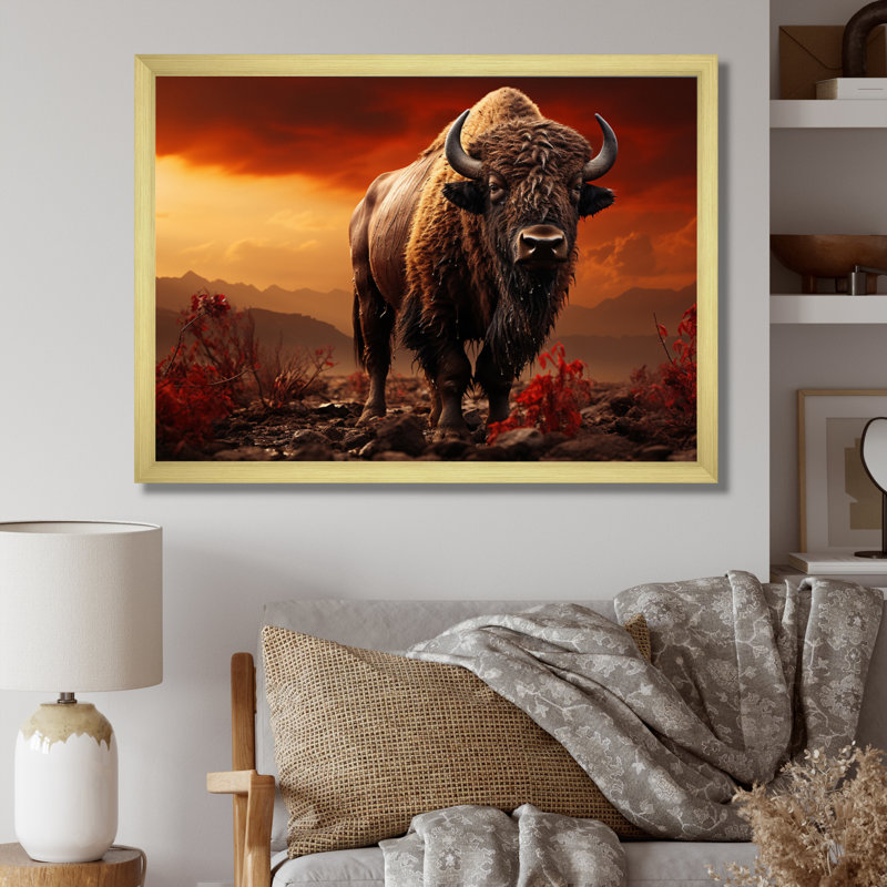 " Bison Silent Strength II ", Gold Picture Framed, 16" H x 32" W x 1" D