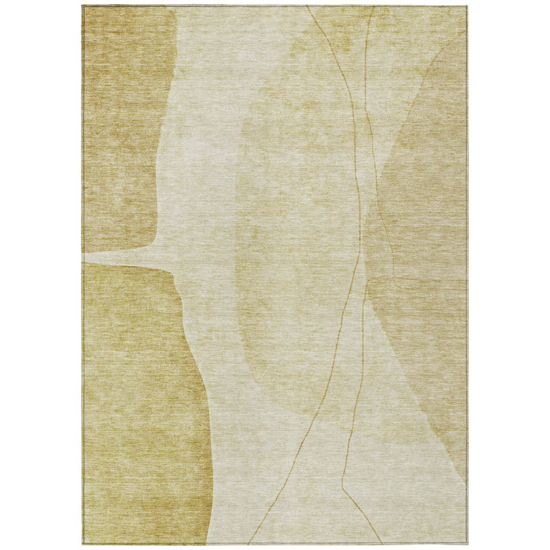 Tapis extérieur lavable abstrait 3 pi x 5 pi doré et beige