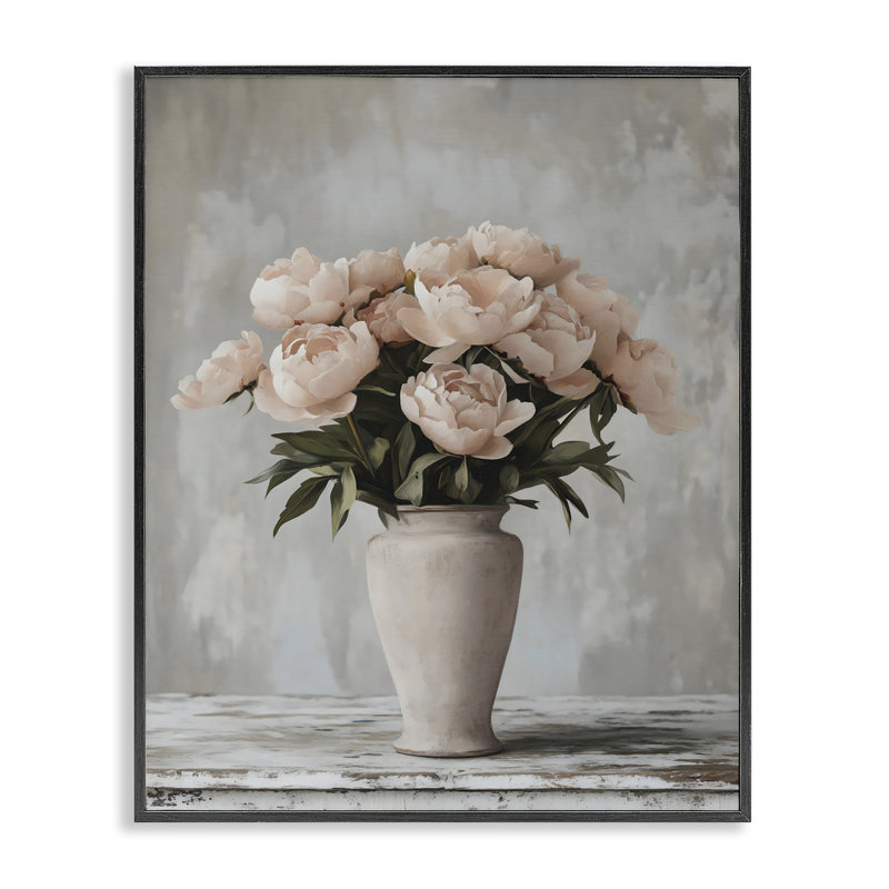 Grand vase rose pour roses, estampe numérique, design par Franklyn Gregory, Giclée encadrée noir minuit, H 30 po x l 24 po