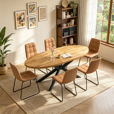Ensemble de table de salle à manger extensible 63,1 "à 78,8", table de cuisine ovale 7 pièces avec 6 chaises rembourrées 