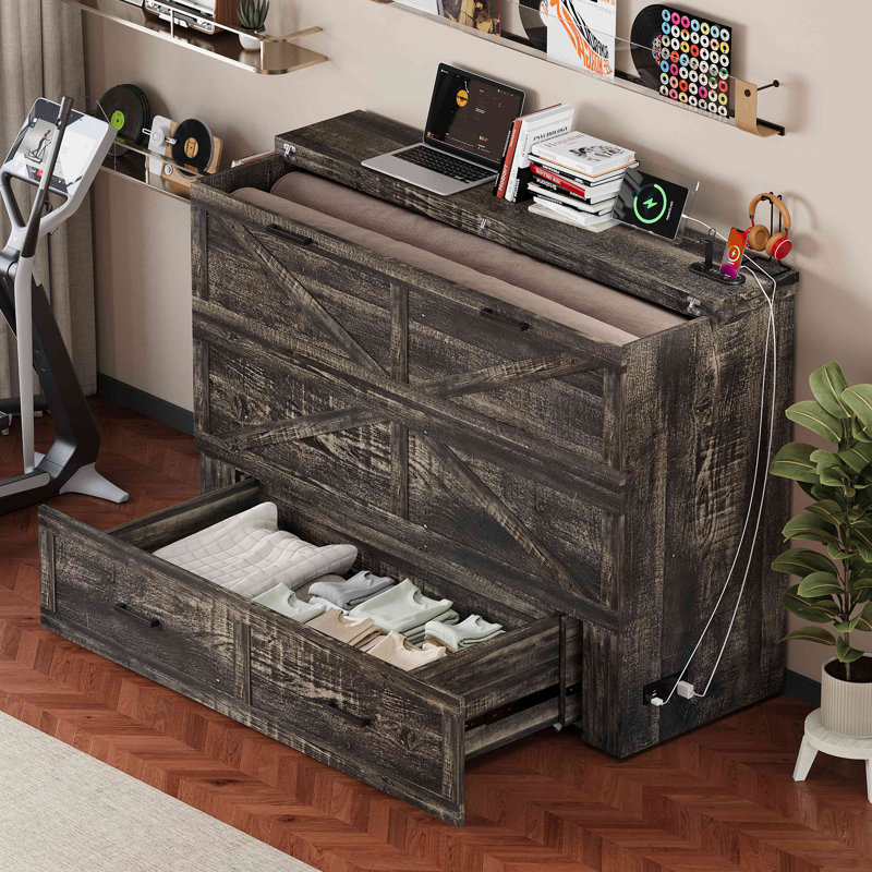 Lit escamotable avec station de charge, lit escamotable avec grand tiroir de rangement, lit plateforme escamotable escamotable, lit escamotable