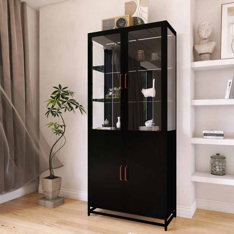 Vitrine avec portes vitrées doubles et lumières DEL, Noir