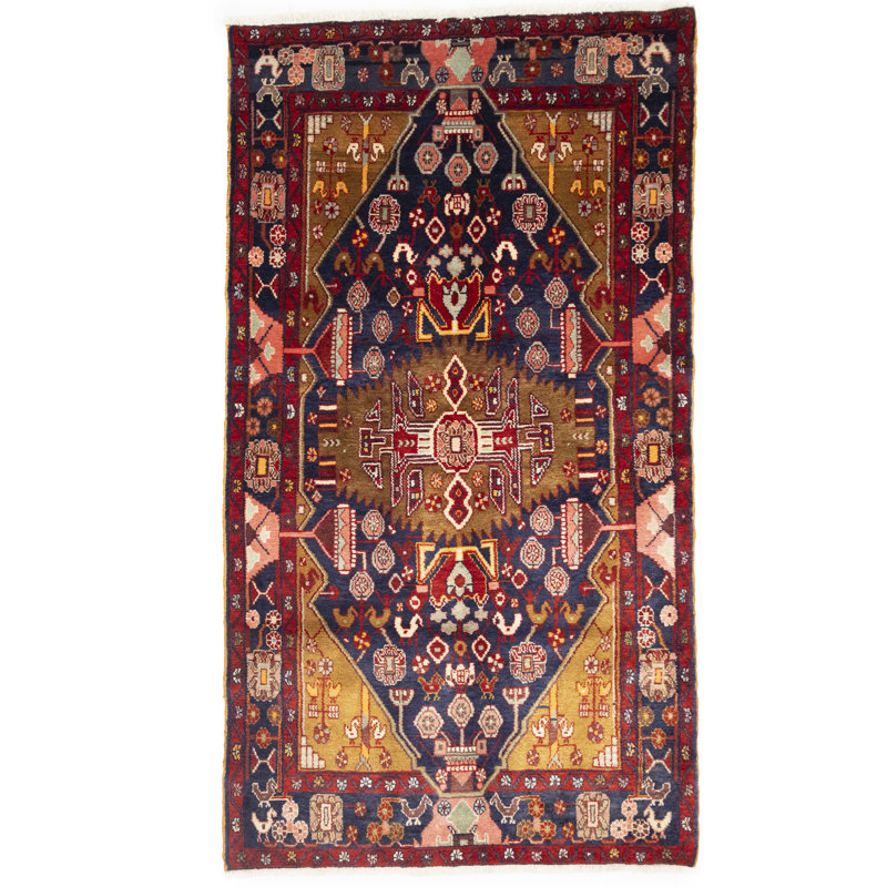 Purple-navy Tribal 4X8 Hamedan Oriental Area Rug