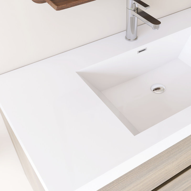 Meuble-lavabo mural simple avec plateau en résine intégré blanc, Gris, 42"
