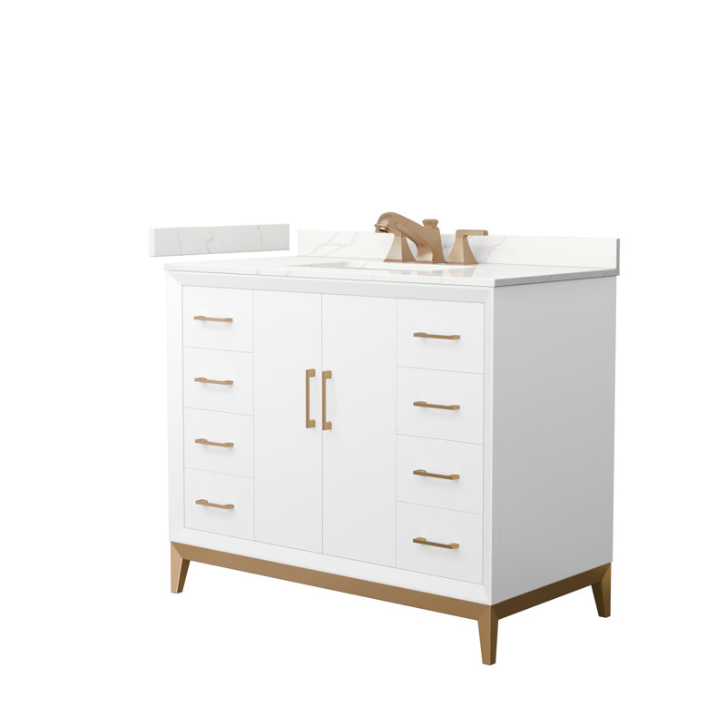 Amici 42 Single Bathroom Vanity with Top, 42", Giotto Quartz, Satin Bronze