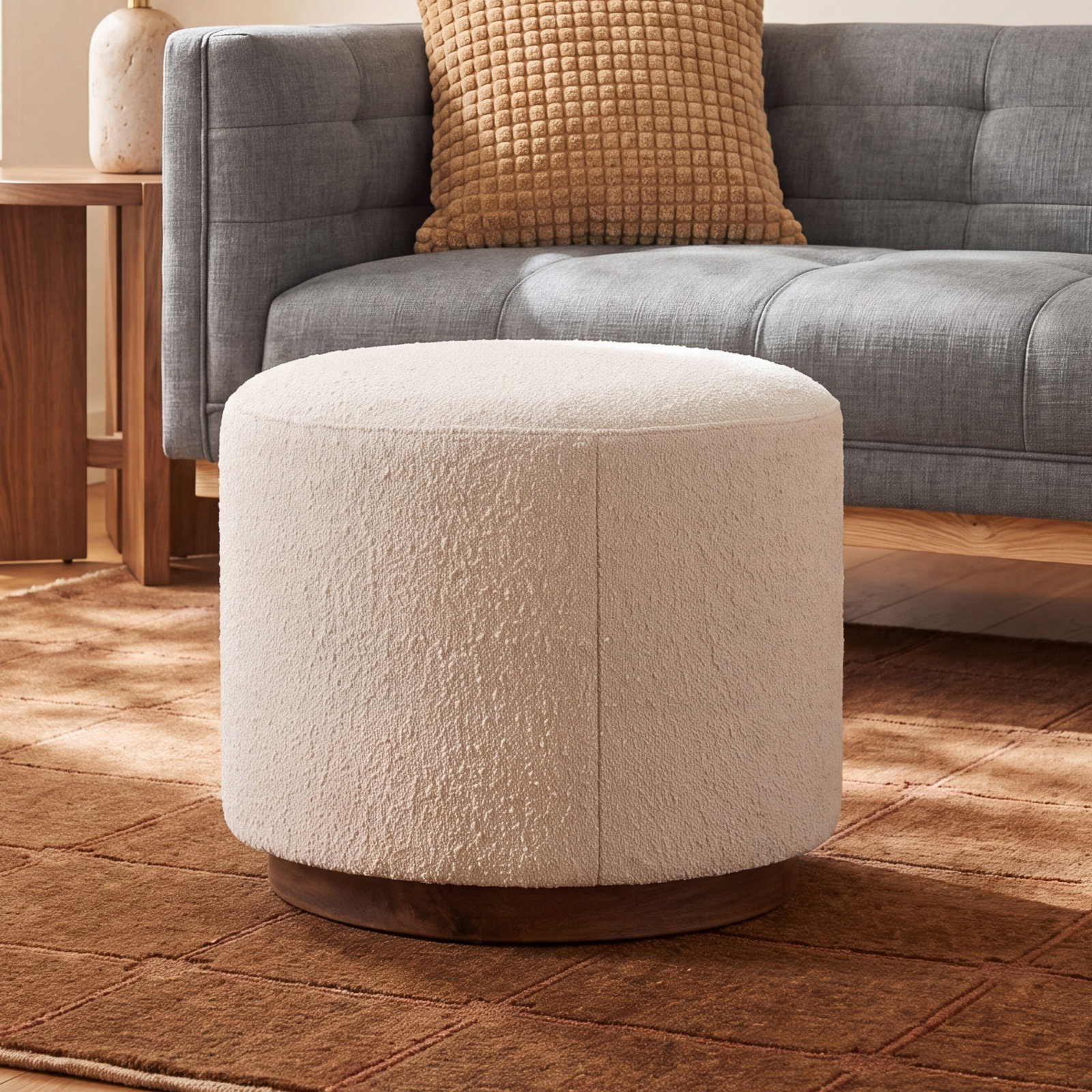 Acker 22" Cotton Upholstered Ottoman, Knoll Natural Polyester Blend