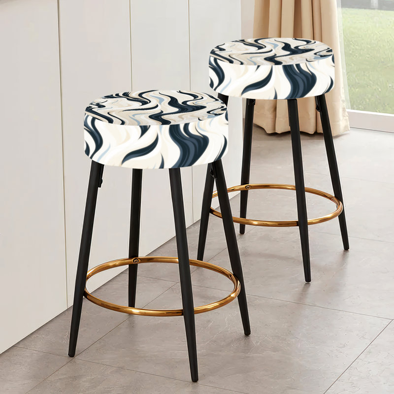 Ensemble de 2 tabourets de bar abstraits noirs et beiges à motif ésotérique abstrait I