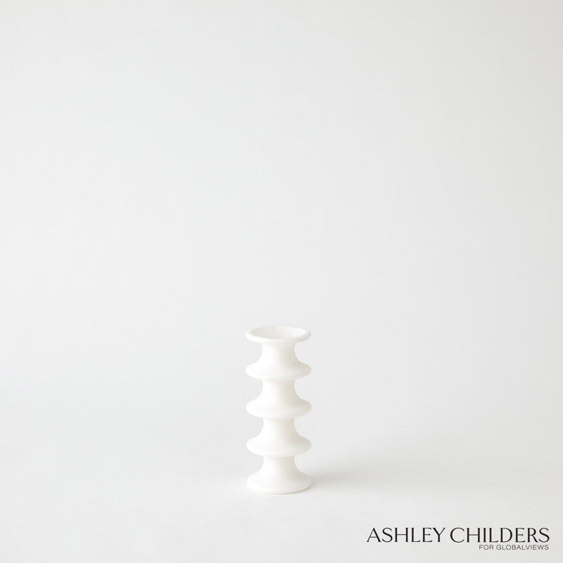 Ridge Alabaster Candlestick-Lg, 7.25" H x 3" W x 3" D, White