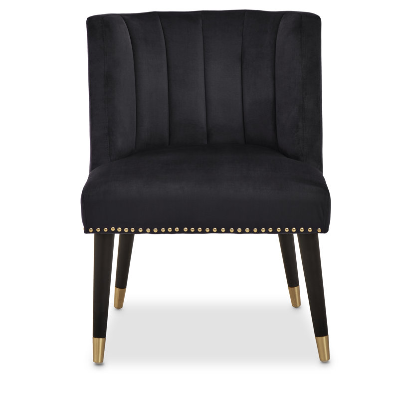 Azarion Velvet Chair With Black Legs, Black