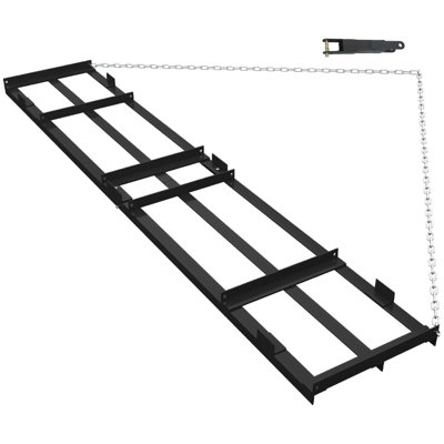 Niveleuse pour entraxe 4 pi très résistante, large râteau avec chaîne de 6 pi, barres réglables, noir, 48 po x 20 po