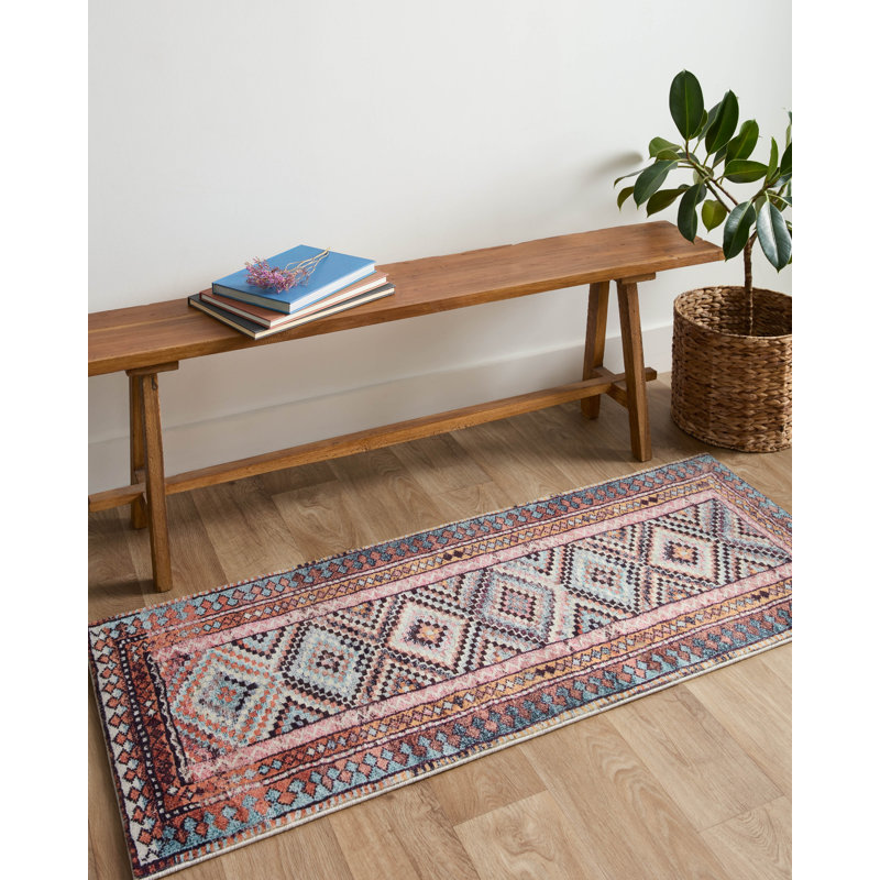 Tapis de couloir en polyester corail / bleu 2 pi x 5 pi Hanli Southwestern
