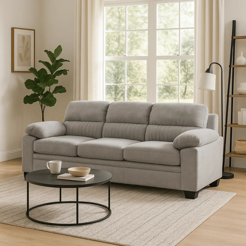 Canapé à accoudoirs coussinés 80 po Safa, Mélange de polyester gris clair