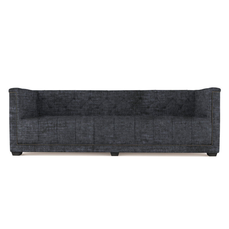 Velvet Sofa, Alabaster Genuine Leather, 96"
