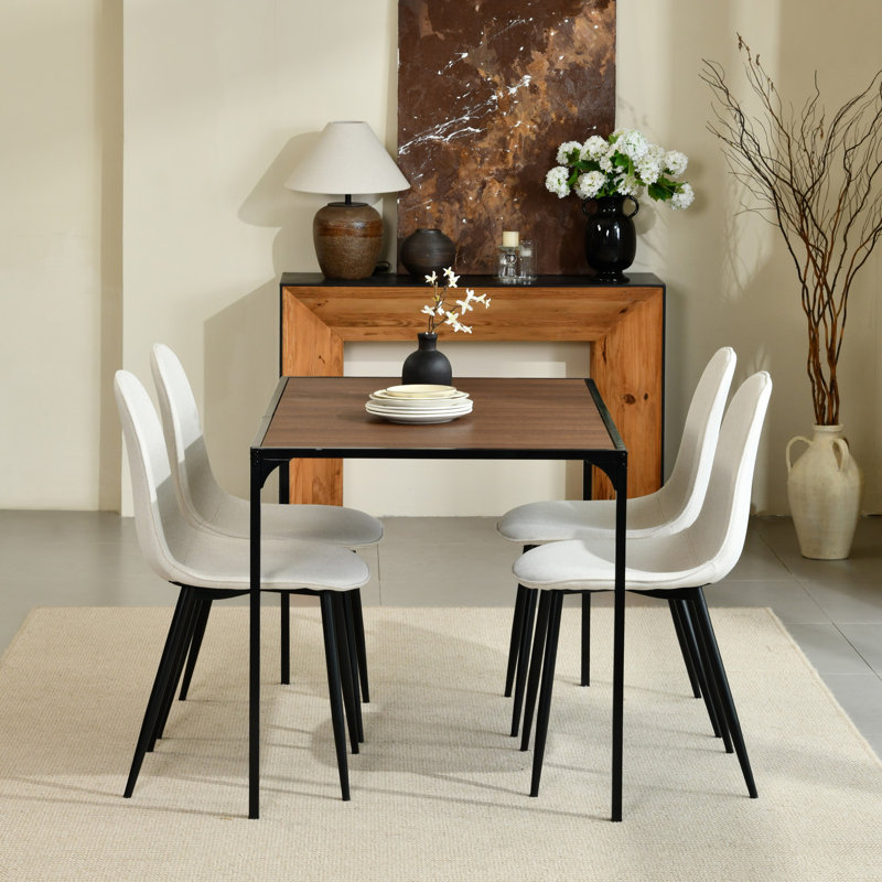 Hararat Modern 5-Piece Dining Set Rectangular Table for 4, Upholstered Chairs Dining Room Breakfast Nook, Beige/Black