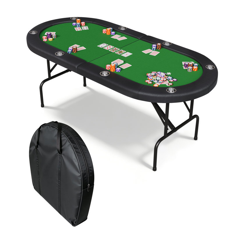 Table de poker pliable à 8 joueurs GarveeHome - Table de jeu de 71 pouces pour Texas Hold'em et Blackjack - Rail rembourré, porte-gobelets en acier inoxydable, feutre vert, bord noir + vert