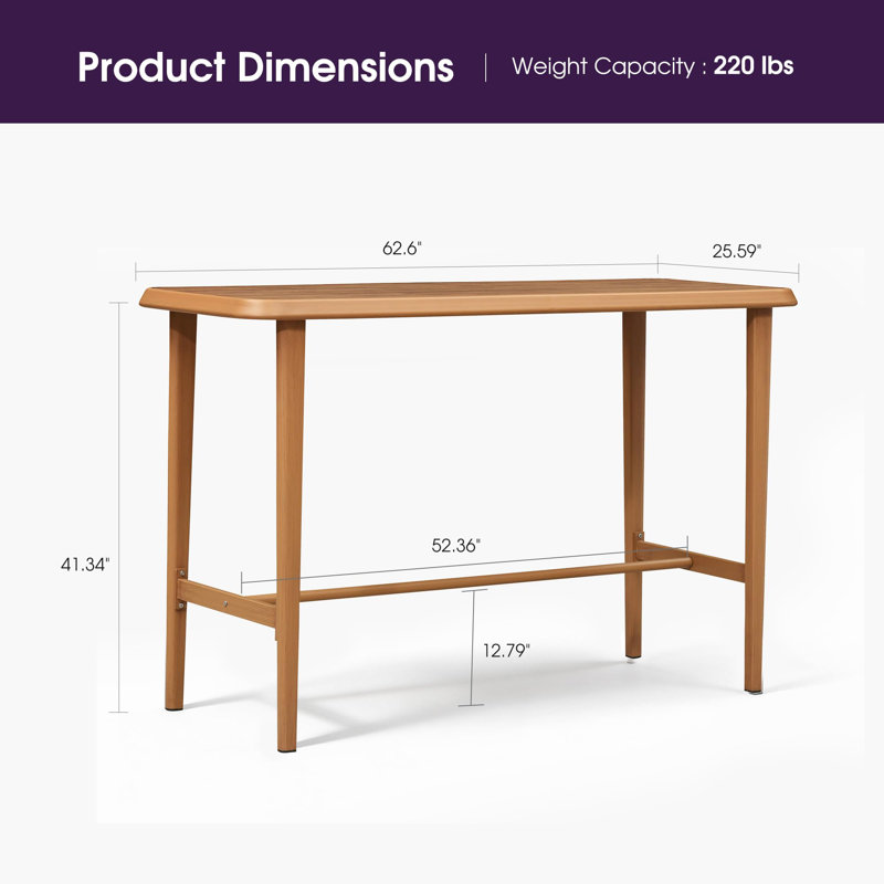  Table de patio pour salle à manger, 41.34" H x 62.6" W x 25.59" D, Teck