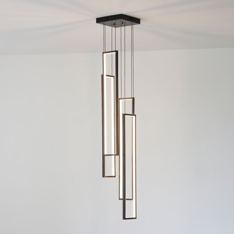 Modern Square Black Aluminum LED Chandelier with Dimmable Remote Control