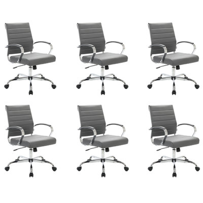 Benmar Mid-Back Leather Office Conference Chair Adjustable Height, Swivel, and Tilt (Set of 6)