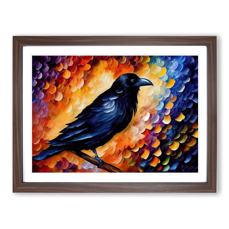 Raven Bird Vol.3 Abstract 1 Piece Single Picture Frame Painting, 25cm H x 34cm W x 2cm D, Walnut