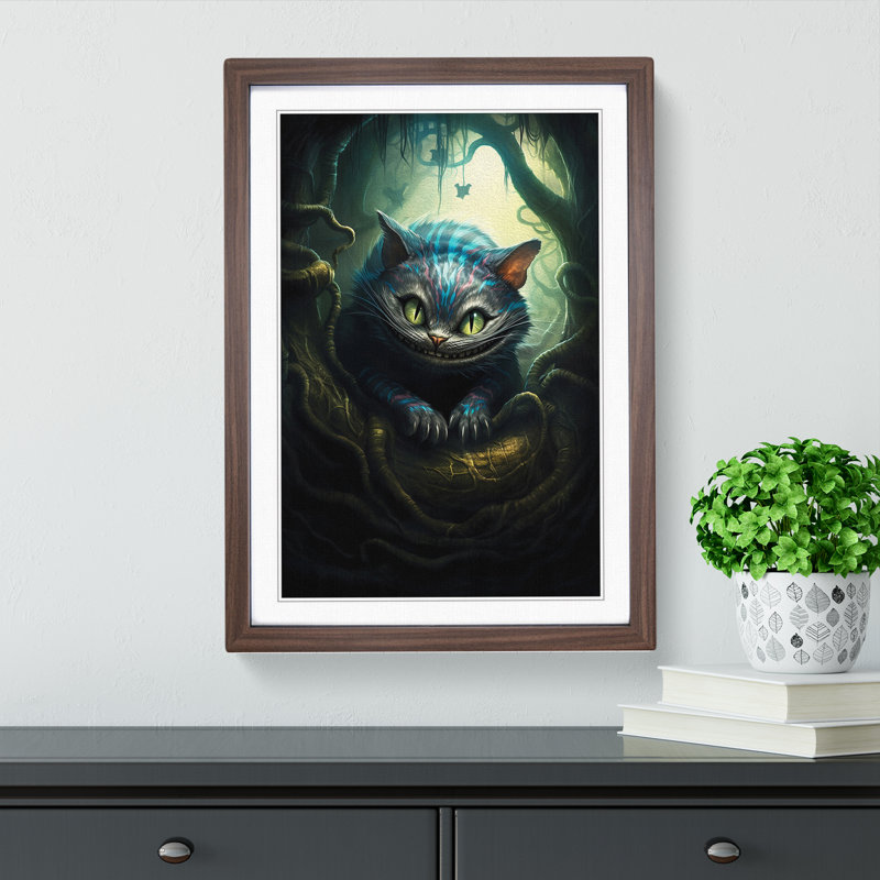 Cheshire Cat Symbolism - Framed Print, Walnut Framed, 64cm H x 46cm W x 2cm D