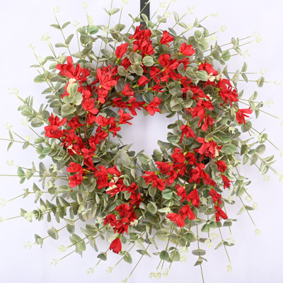 26" Eucalyptus Blossoms Cluster Floral Wreath for Front Door