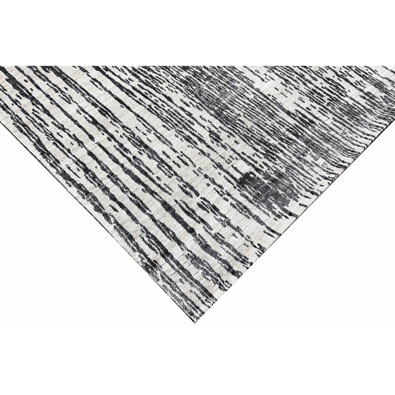 Hand Knotted Abstract Area Rug in Beige/Charcoal, Rectangle 8' x 10'