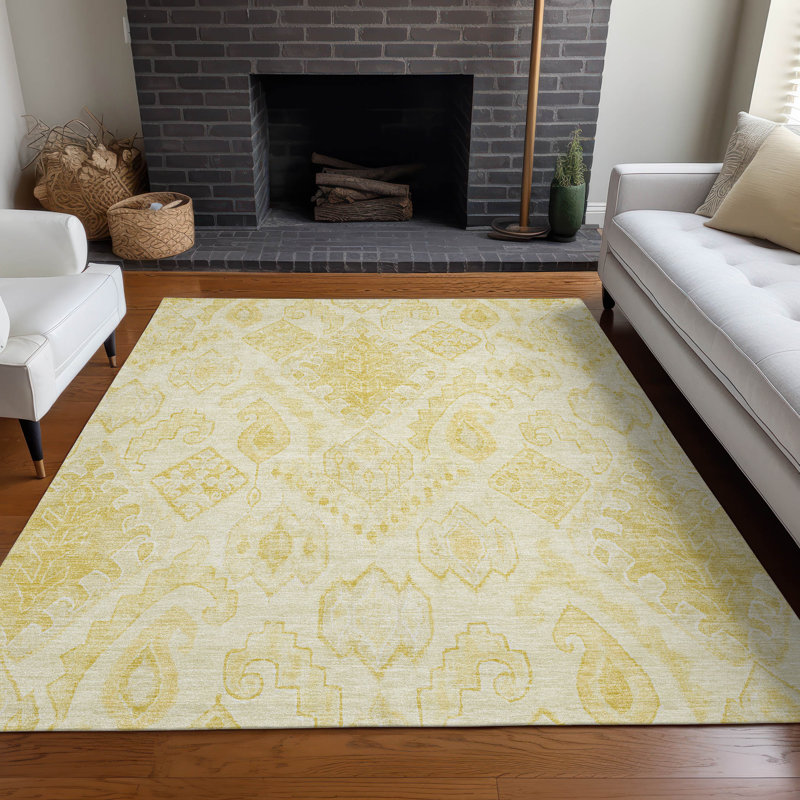 Tapis doré Prisco lavable à la machine de qualité supérieure, Rectangle 10 pi x 14 pi