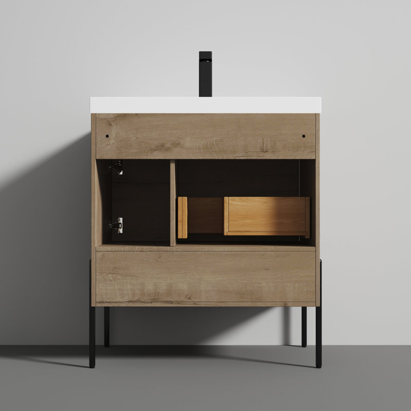Meuble-lavabo simple 29,75 po avec plateau en acrylique Dirickson, Naturel