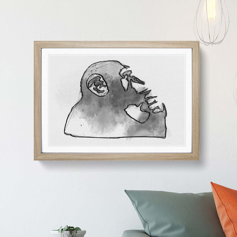 Thinker Monkey by Banksy - Framed Print, Oak, 50cm H x 76cm W x 2cm D