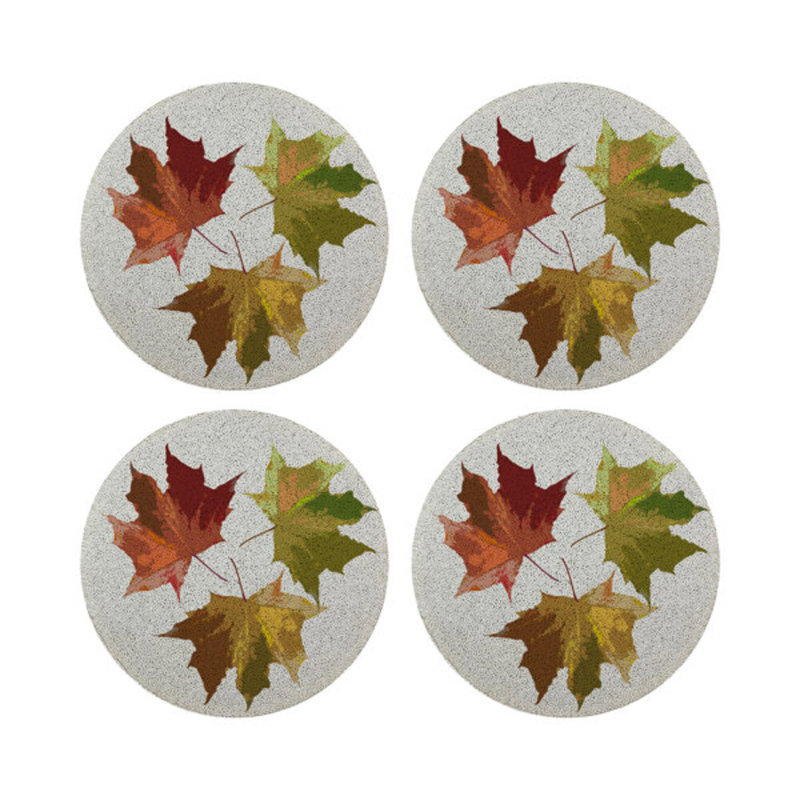 Autumn Leaves Vegan Leather Round Pebble Placemat