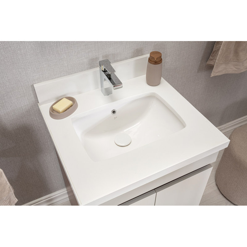 Ensemble de meuble-lavabo simple 23,6 po avec miroir Lajoyce, Noyer / Blanc