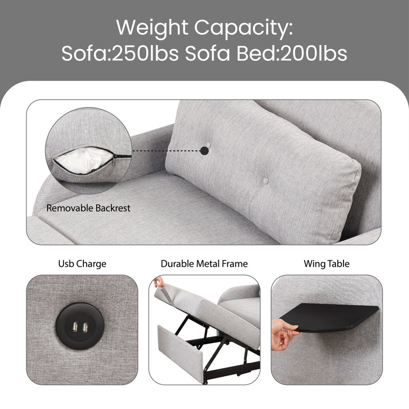 Carianna Twin 41.5'' Upholstered Futon Chair, Gray 100% Linen