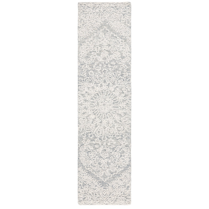 Tapis en laine touffeté à la main à motif abstrait gris / ivoire Pélopadie, Tapis de couloir 2 pi 3 po x 9 pi