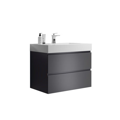 Meuble-lavabo de salle de bain avec lavabo, grand meuble-lavabo flottant mural