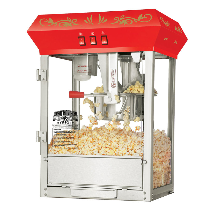 Countertop Popcorn Machine - Antique Style Foundation Popper - 8oz Kettle, Old Maids Drawer, Warming Tray and Scoop by Great Northern Popcorn (Red)