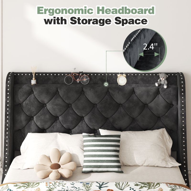 Upholstered Velvet Platform Bed