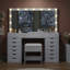 Dressing Table with LED Mirror, 15 Drawers, Power Outlet, Glass Top, 3 Lighting Modes, Stool-175478162