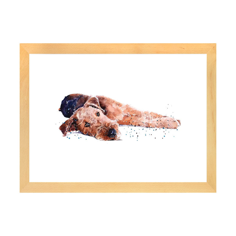 " Airedale I " by EdsWatercolours, Beige Wood Framed Paper, White, 24" H x 32" W x 1" D