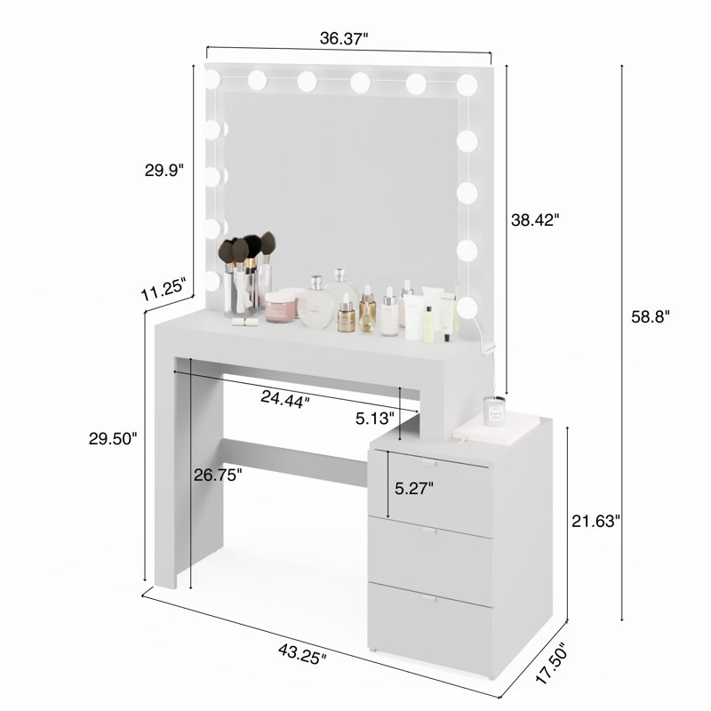 Aurora Dressing Lighted Vanity with Mirror