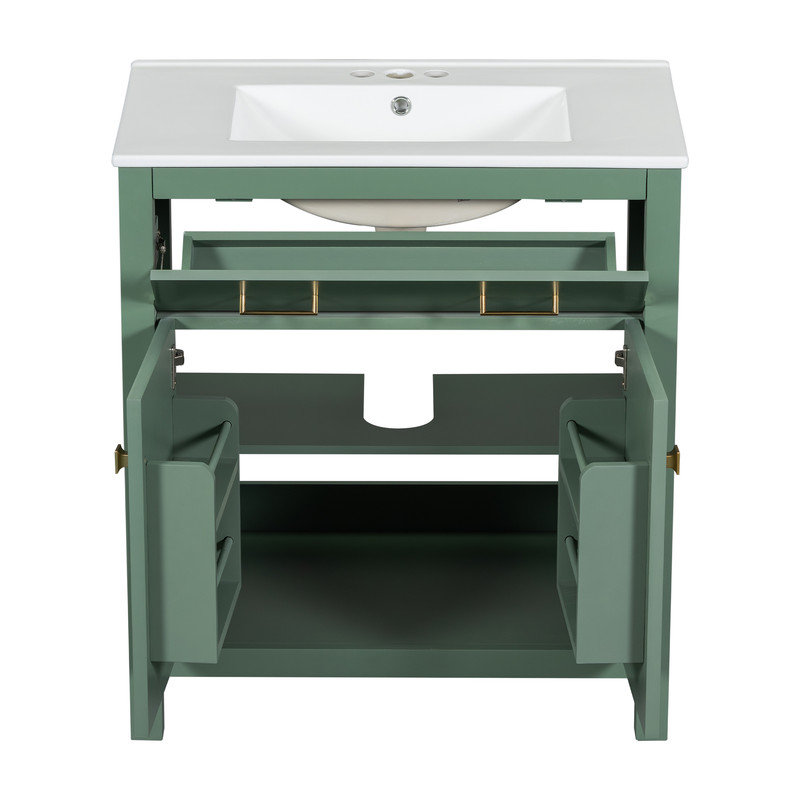 Meuble-lavabo 30 po avec lavabo en céramique, 2 portes et tablette à fermeture douce, design moderne, Vert