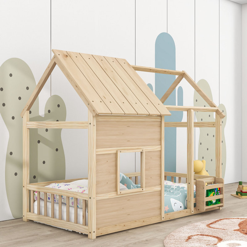 Lit simple en bois avec lumière DEL, Naturel