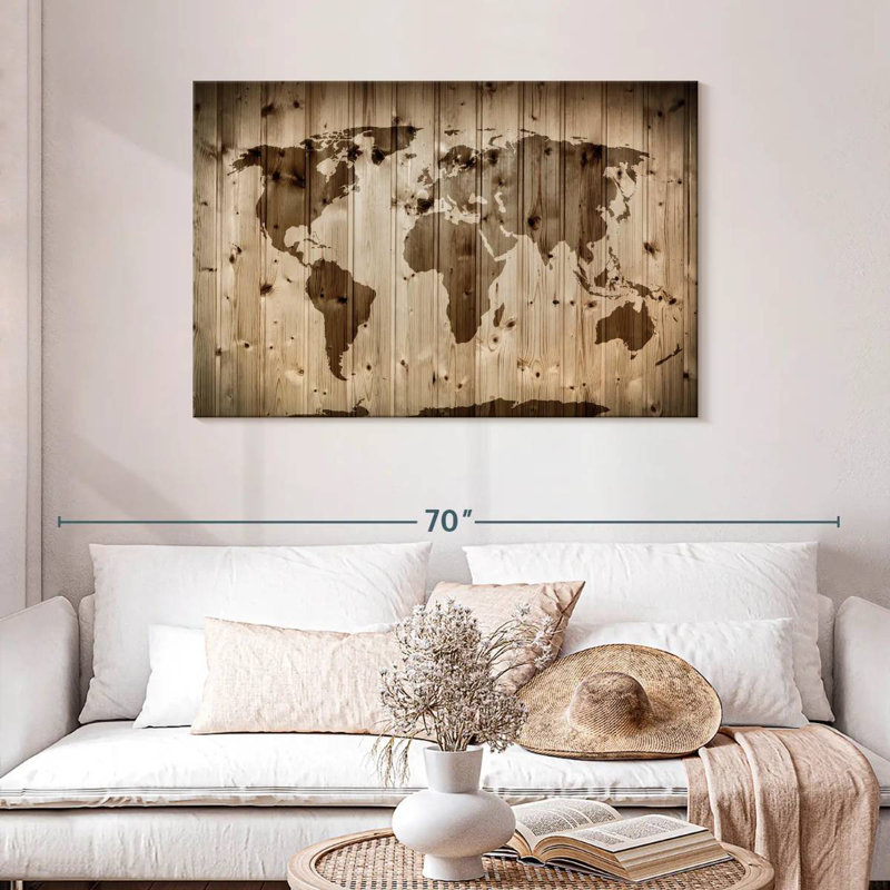 Carte du monde en bois Aliaz, H 30 po x l 45 po