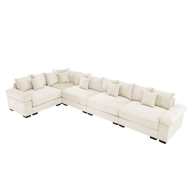 Sectional Couch, Cream Corduroy