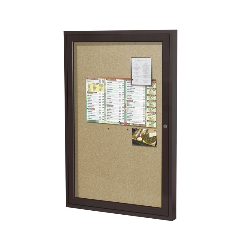 Babillard fermé en vinyle avec cadre en satin 1 porte Ghent, Bronze, H 3 pi x l 3 pi, Caramel