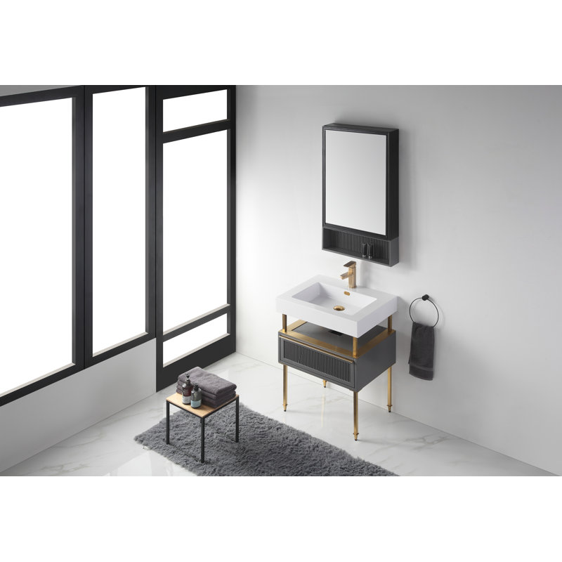 Ensemble de meuble-lavabo simple 24 po Strobel, gris, Laiton satiné