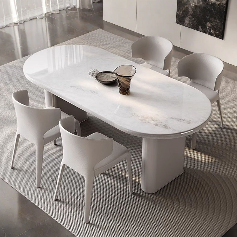 Modern White Oval Marble Dining Table, 29.9"H x 78.7"L x 39.4"W