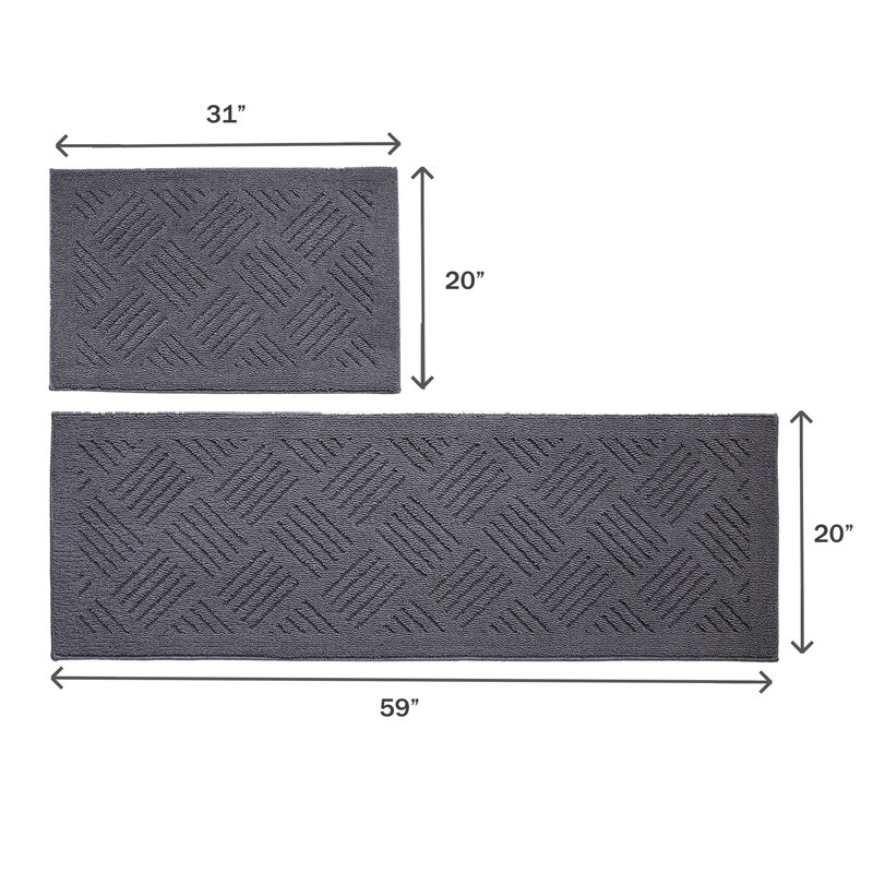 Tapis de cuisine 2 pièces antidérapant et antidérapant, Gris, Tapis de couloir 20 po x 31 po + Tapis de couloir 