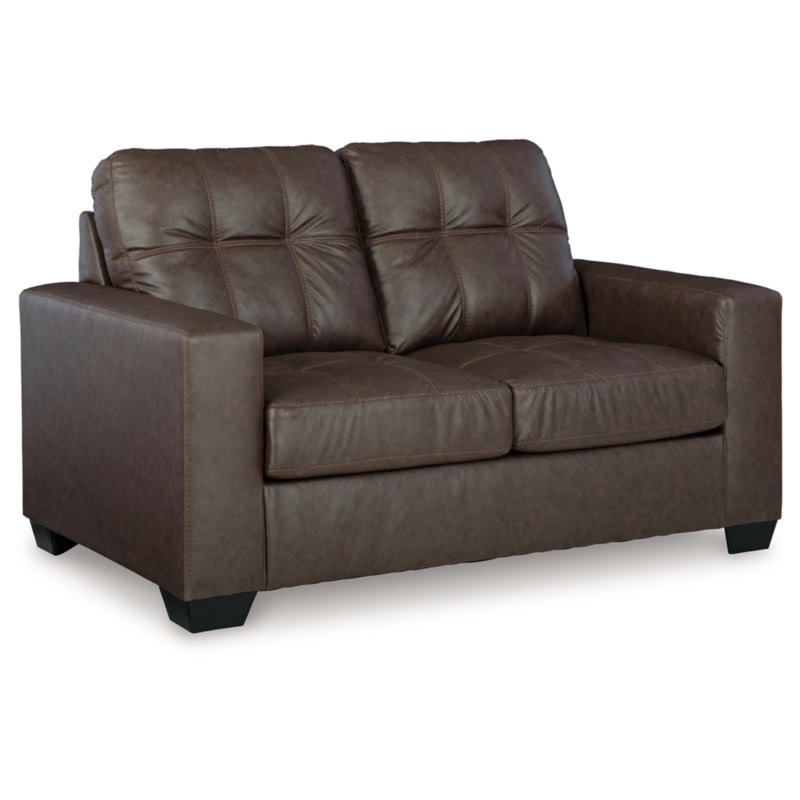 Brown Faux Leather Stationary Loveseat with Removable Cushions